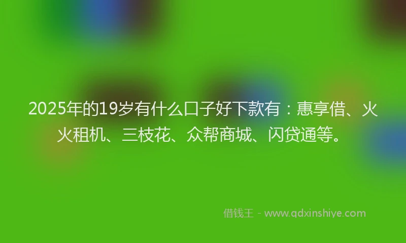 2025年的19岁有什么口子好下款有：惠享借、火火租机、三枝花、众帮商城、闪贷通等。