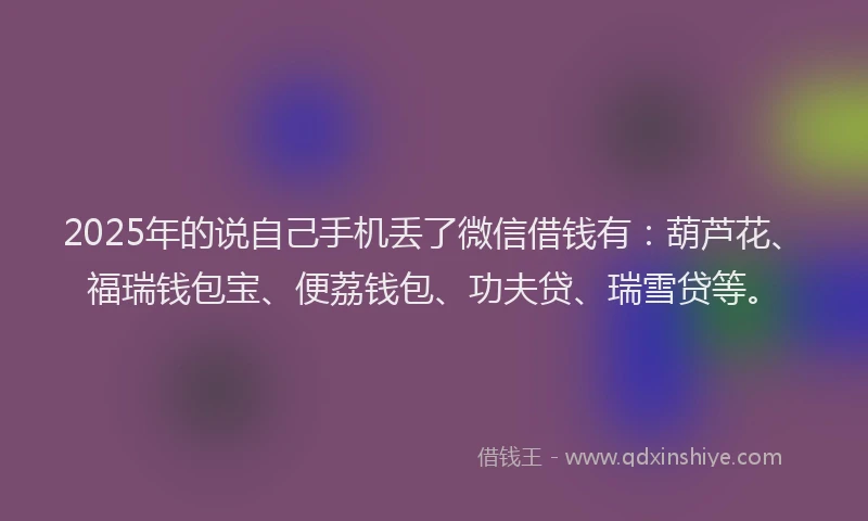 2025年的说自己手机丢了微信借钱有：葫芦花、福瑞钱包宝、便荔钱包、功夫贷、瑞雪贷等。