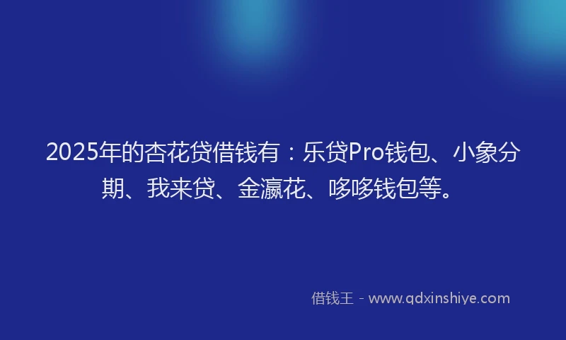 2025年的杏花贷借钱有：乐贷Pro钱包、小象分期、我来贷、金瀛花、哆哆钱包等。