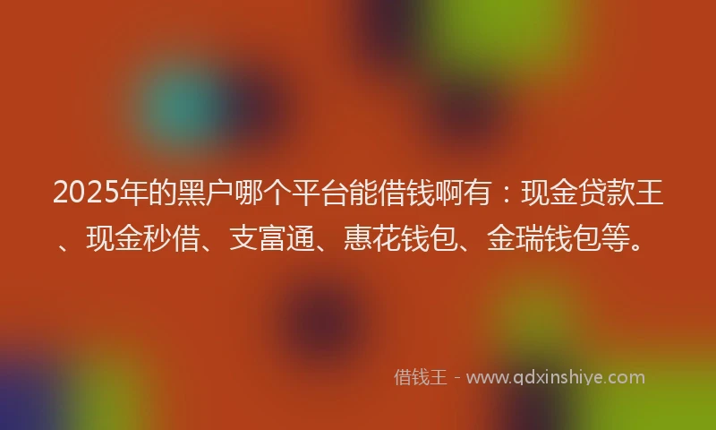 2025年的黑户哪个平台能借钱啊有：现金贷款王、现金秒借、支富通、惠花钱包、金瑞钱包等。