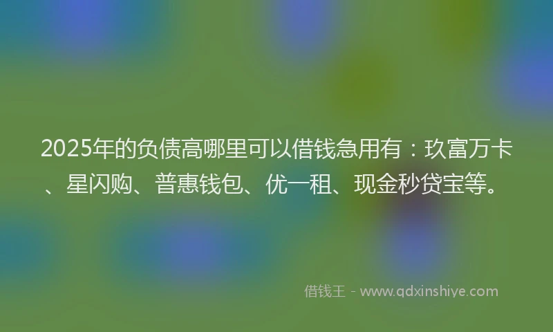 2025年的负债高哪里可以借钱急用有：玖富万卡、星闪购、普惠钱包、优一租、现金秒贷宝等。