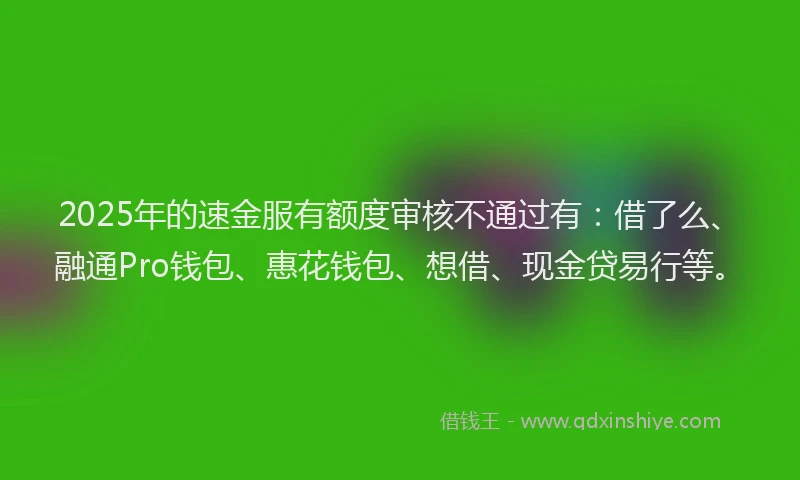 2025年的速金服有额度审核不通过有：借了么、融通Pro钱包、惠花钱包、想借、现金贷易行等。