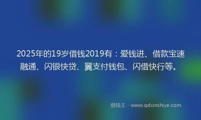 2025年的19岁借钱2019有：爱钱进、借款宝速融通、闪银快贷、翼支付钱包、闪借快行等。