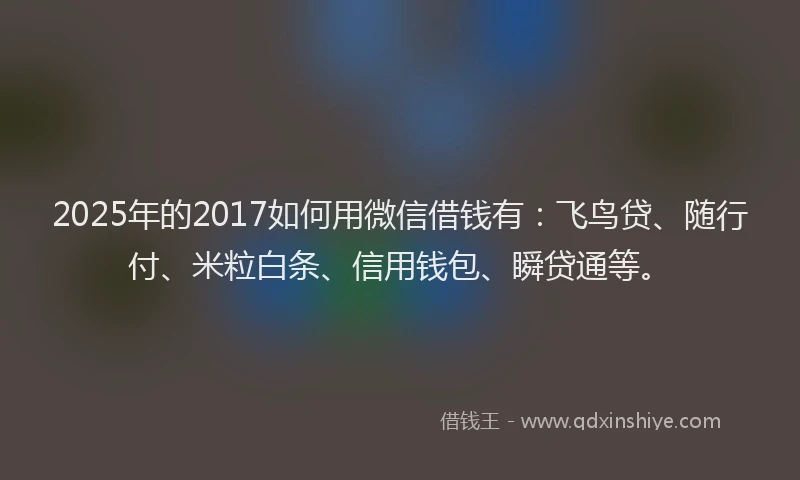 2025年的2017如何用微信借钱有:飞鸟贷、随行付、米粒白条、信用钱包、瞬贷通等。
