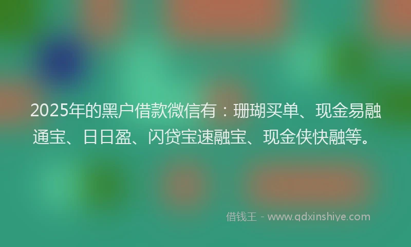 2025年的黑户借款微信有：珊瑚买单、现金易融通宝、日日盈、闪贷宝速融宝、现金侠快融等。