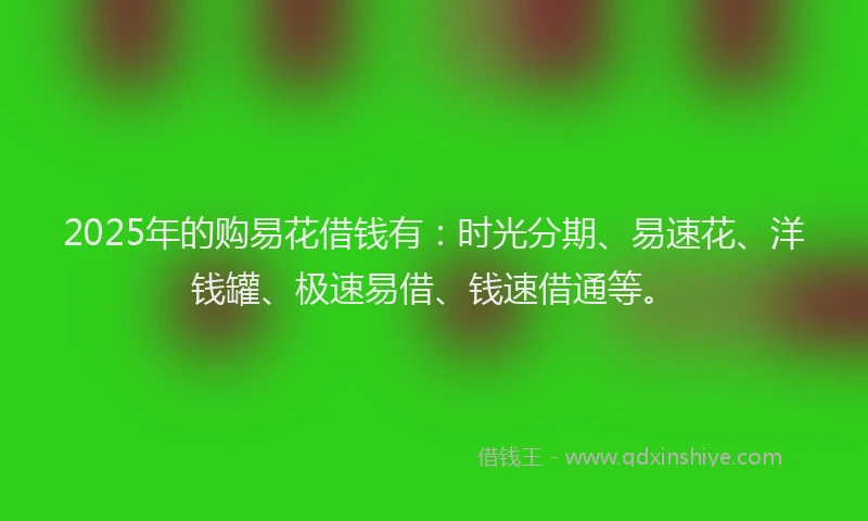 2025年的购易花借钱有：时光分期、易速花、洋钱罐、极速易借、钱速借通等。