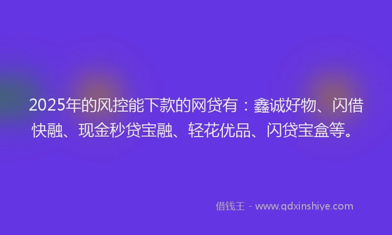 2025年的风控能下款的网贷有：鑫诚好物、闪借快融、现金秒贷宝融、轻花优品、闪贷宝盒等。
