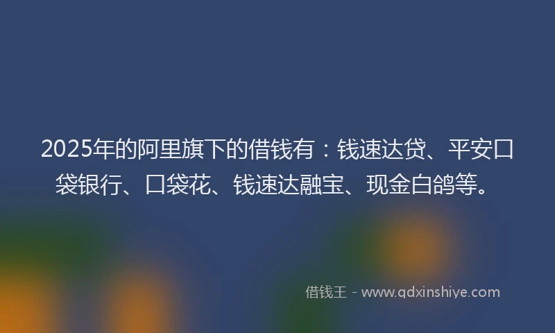 2025年的阿里旗下的借钱有：钱速达贷、平安口袋银行、口袋花、钱速达融宝、现金白鸽等。