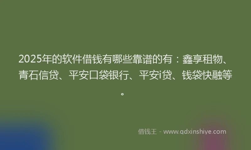 2025年的软件借钱有哪些靠谱的有：鑫享租物、青石信贷、平安口袋银行、平安i贷、钱袋快融等。