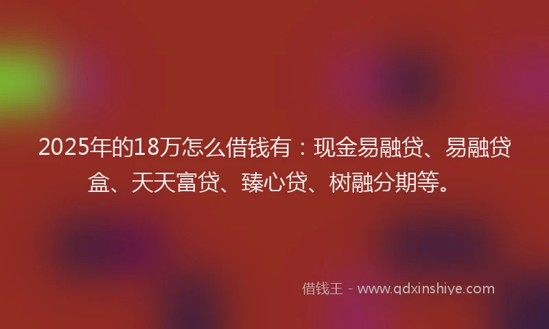 2025年的18万怎么借钱有：现金易融贷、易融贷盒、天天富贷、臻心贷、树融分期等。