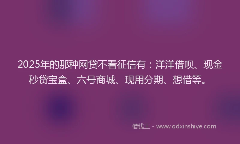 2025年的那种网贷不看征信有：洋洋借呗、现金秒贷宝盒、六号商城、现用分期、想借等。