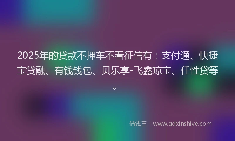 2025年的贷款不押车不看征信有：支付通、快捷宝贷融、有钱钱包、贝乐享-飞鑫琼宝、任性贷等。