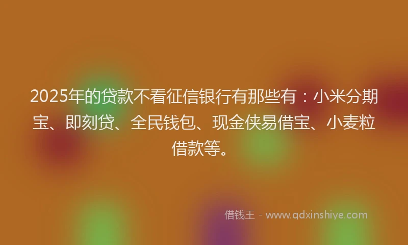 2025年的贷款不看征信银行有那些有：小米分期宝、即刻贷、全民钱包、现金侠易借宝、小麦粒借款等。