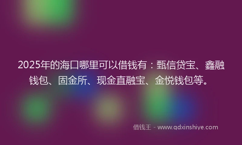 2025年的海口哪里可以借钱有：甄信贷宝、鑫融钱包、固金所、现金直融宝、金悦钱包等。