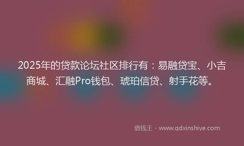 2025年的贷款论坛社区排行有：易融贷宝、小吉商城、汇融Pro钱包、琥珀信贷、射手花等。