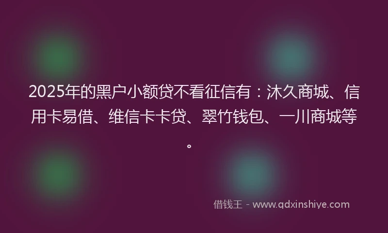 2025年的黑户小额贷不看征信有：沐久商城、信用卡易借、维信卡卡贷、翠竹钱包、一川商城等。
