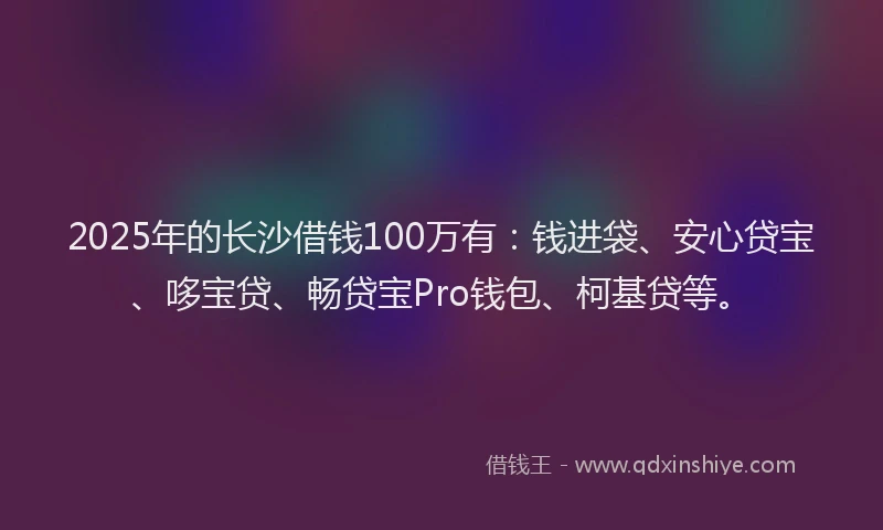 2025年的长沙借钱100万有：钱进袋、安心贷宝、哆宝贷、畅贷宝Pro钱包、柯基贷等。