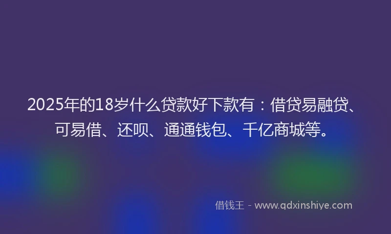 2025年的18岁什么贷款好下款有：借贷易融贷、可易借、还呗、通通钱包、千亿商城等。