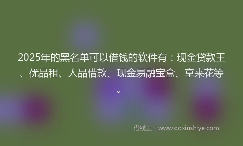 2025年的黑名单可以借钱的软件有：现金贷款王、优品租、人品借款、现金易融宝盒、享来花等。
