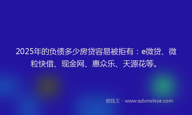 2025年的负债多少房贷容易被拒有：e微贷、微粒快借、现金网、惠众乐、天源花等。