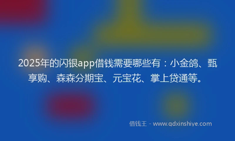 2025年的闪银app借钱需要哪些有：小金鸽、甄享购、森森分期宝、元宝花、掌上贷通等。