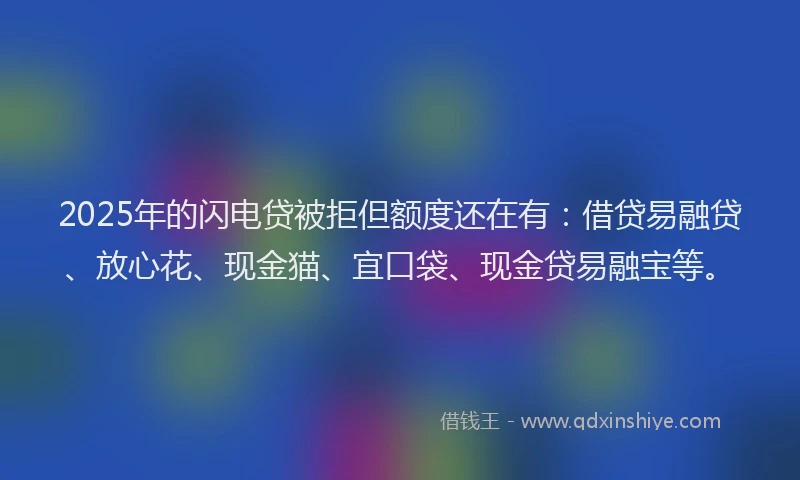 2025年的闪电贷被拒但额度还在有：借贷易融贷、放心花、现金猫、宜口袋、现金贷易融宝等。