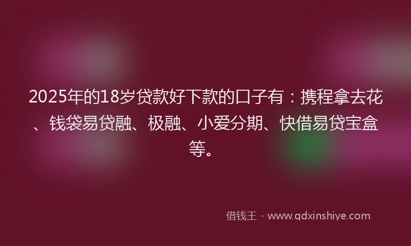 2025年的18岁贷款好下款的口子有：携程拿去花、钱袋易贷融、极融、小爱分期、快借易贷宝盒等。