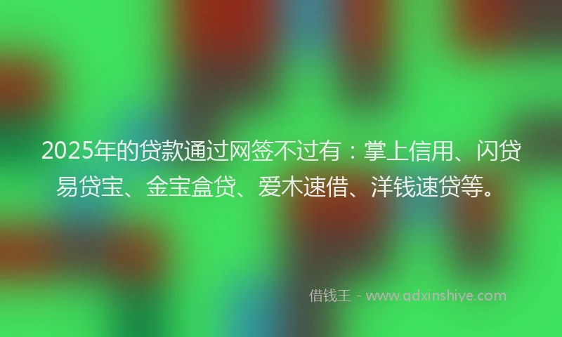 2025年的贷款通过网签不过有：掌上信用、闪贷易贷宝、金宝盒贷、爱木速借、洋钱速贷等。