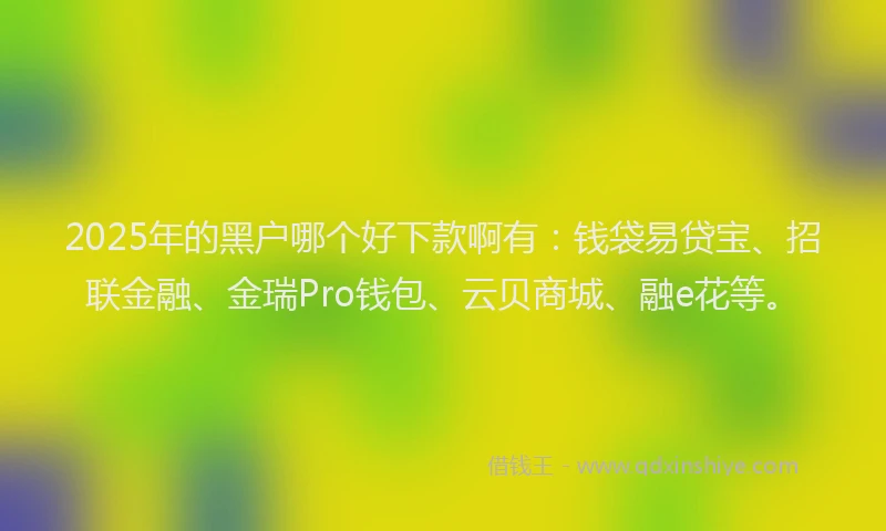 2025年的黑户哪个好下款啊有：钱袋易贷宝、招联金融、金瑞Pro钱包、云贝商城、融e花等。