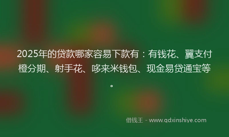 2025年的贷款哪家容易下款有：有钱花、翼支付橙分期、射手花、哆来米钱包、现金易贷通宝等。