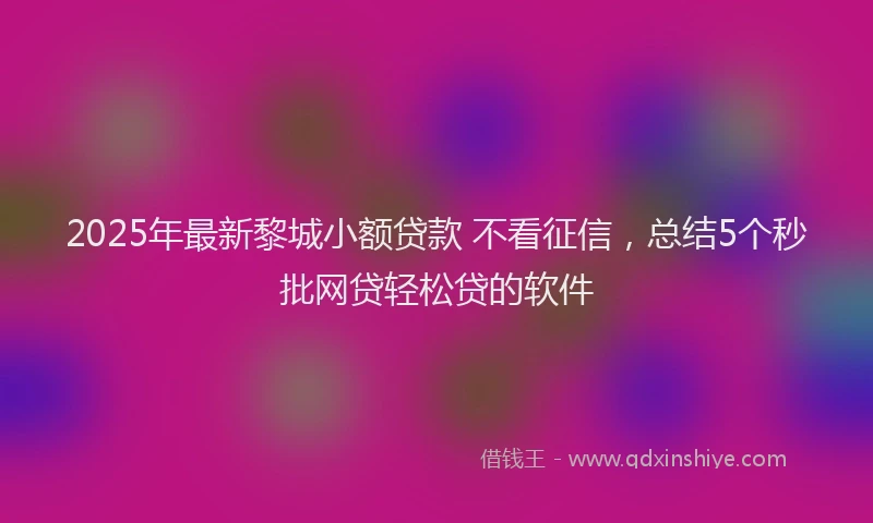 2025年最新黎城小额贷款 不看征信，总结5个秒批网贷轻松贷的软件