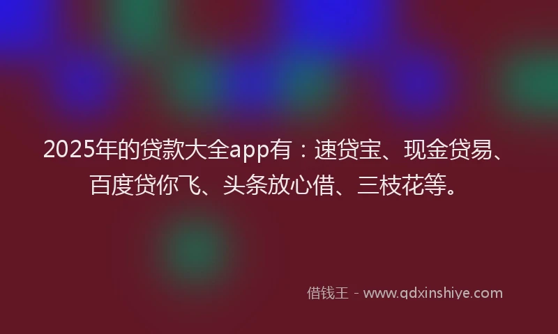2025年的贷款大全app有：速贷宝、现金贷易、百度贷你飞、头条放心借、三枝花等。