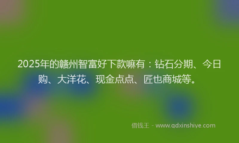 2025年的赣州智富好下款嘛有：钻石分期、今日购、大洋花、现金点点、匠也商城等。
