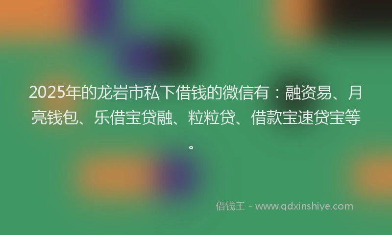 2025年的龙岩市私下借钱的微信有：融资易、月亮钱包、乐借宝贷融、粒粒贷、借款宝速贷宝等。