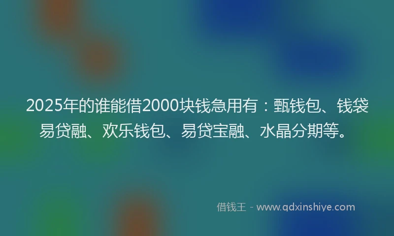 2025年的谁能借2000块钱急用有：甄钱包、钱袋易贷融、欢乐钱包、易贷宝融、水晶分期等。