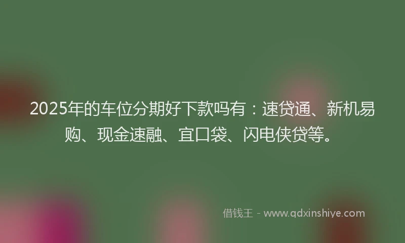 2025年的车位分期好下款吗有：速贷通、新机易购、现金速融、宜口袋、闪电侠贷等。