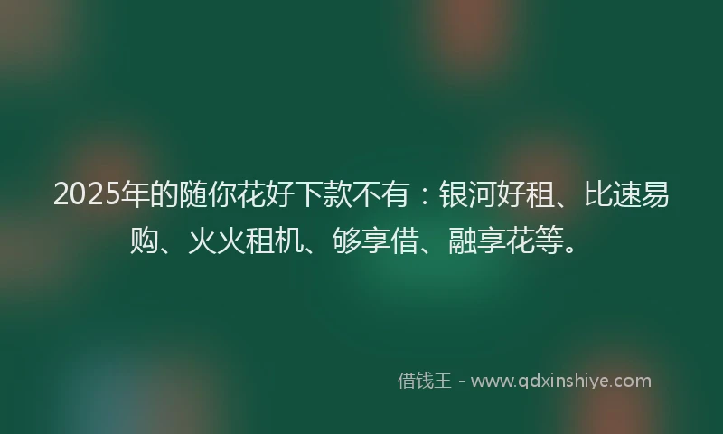 2025年的随你花好下款不有：银河好租、比速易购、火火租机、够享借、融享花等。