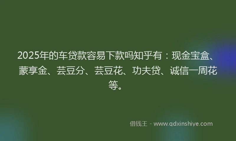 2025年的车贷款容易下款吗知乎有：现金宝盒、蒙享金、芸豆分、芸豆花、功夫贷、诚信一周花等。