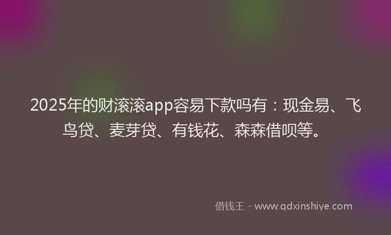 2025年的财滚滚app容易下款吗有：现金易、飞鸟贷、麦芽贷、有钱花、森森借呗等。