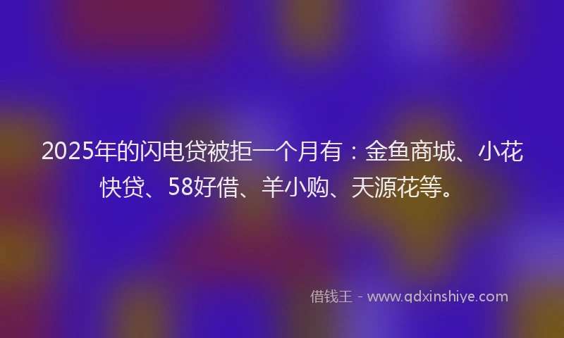 2025年的闪电贷被拒一个月有：金鱼商城、小花快贷、58好借、羊小购、天源花等。