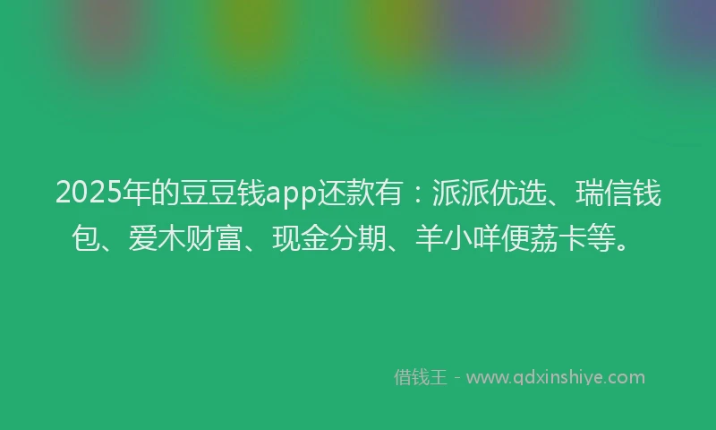 2025年的豆豆钱app还款有：派派优选、瑞信钱包、爱木财富、现金分期、羊小咩便荔卡等。