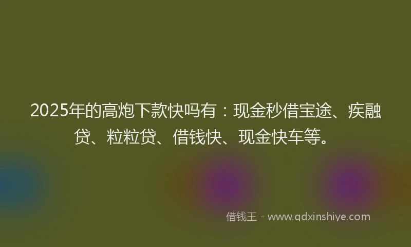 2025年的高炮下款快吗有：现金秒借宝途、疾融贷、粒粒贷、借钱快、现金快车等。