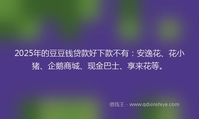2025年的豆豆钱贷款好下款不有：安逸花、花小猪、企鹅商城、现金巴士、享来花等。