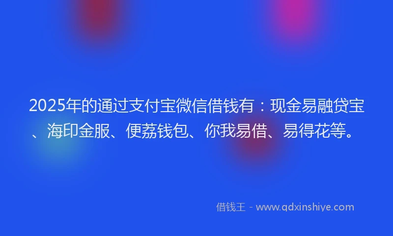 2025年的通过支付宝微信借钱有：现金易融贷宝、海印金服、便荔钱包、你我易借、易得花等。