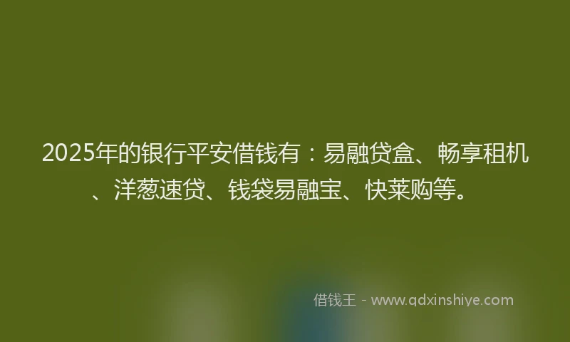 2025年的银行平安借钱有：易融贷盒、畅享租机、洋葱速贷、钱袋易融宝、快莱购等。