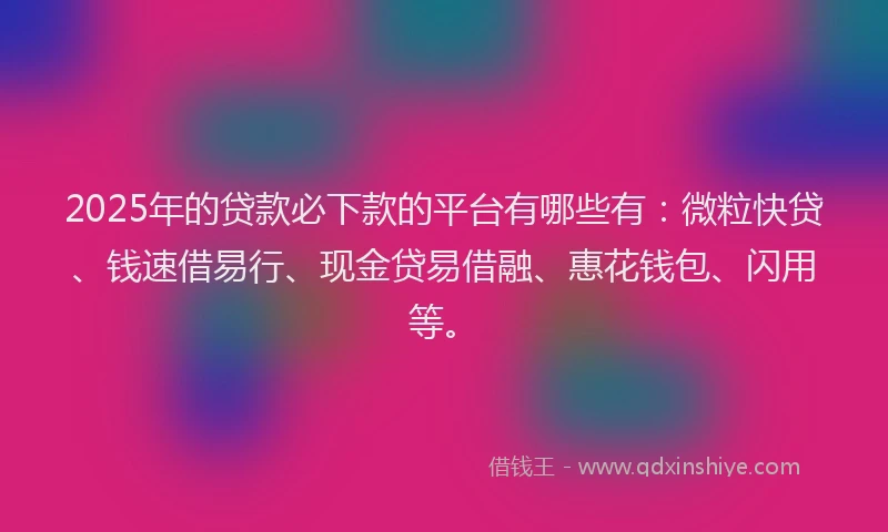 2025年的贷款必下款的平台有哪些有：微粒快贷、钱速借易行、现金贷易借融、惠花钱包、闪用等。