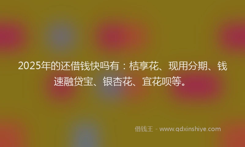 2025年的还借钱快吗有：桔享花、现用分期、钱速融贷宝、银杏花、宜花呗等。