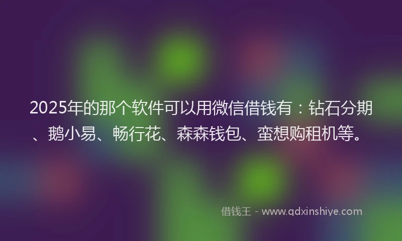 2025年的那个软件可以用微信借钱有：钻石分期、鹅小易、畅行花、森森钱包、蛮想购租机等。