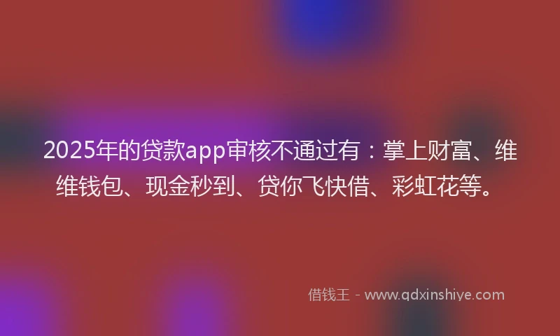 2025年的贷款app审核不通过有：掌上财富、维维钱包、现金秒到、贷你飞快借、彩虹花等。