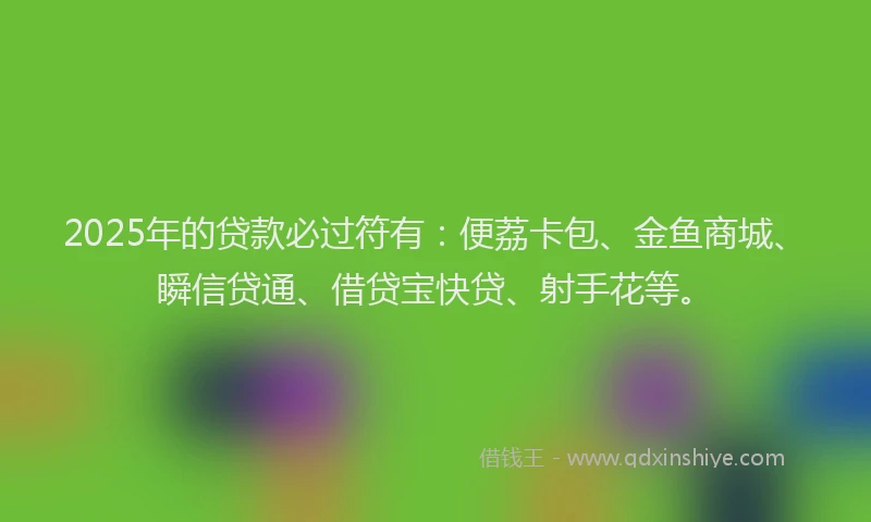 2025年的贷款必过符有：便荔卡包、金鱼商城、瞬信贷通、借贷宝快贷、射手花等。